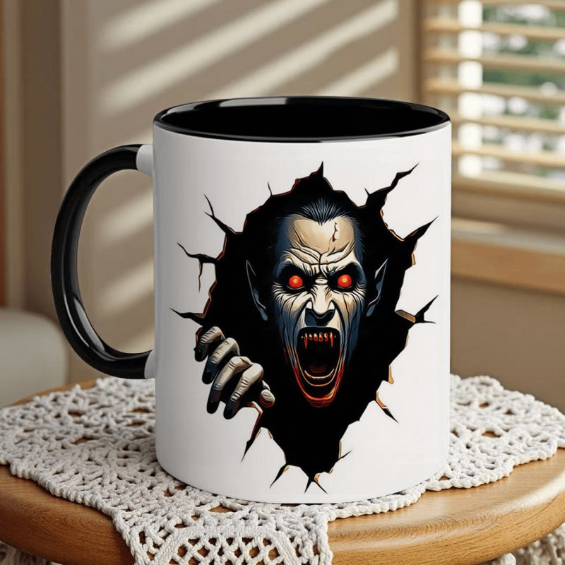 Tailorly Black Accent 11 oz Mug - gothic vampire face with sharp teeth