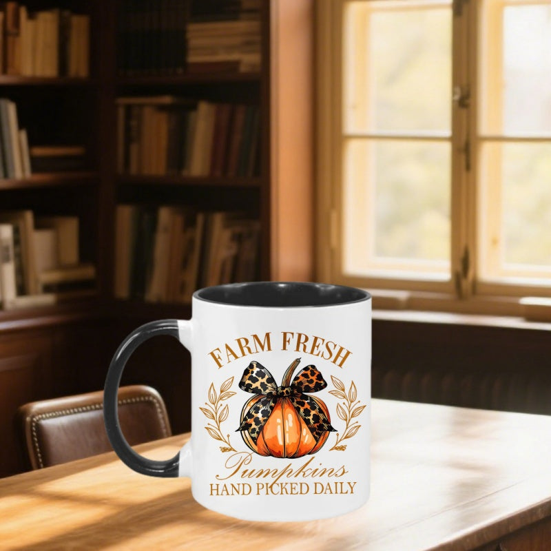 Tailorly Black Accent 11 oz Mug - pumpkin leaf design golden pumpkins daily lettering rustic autumn
