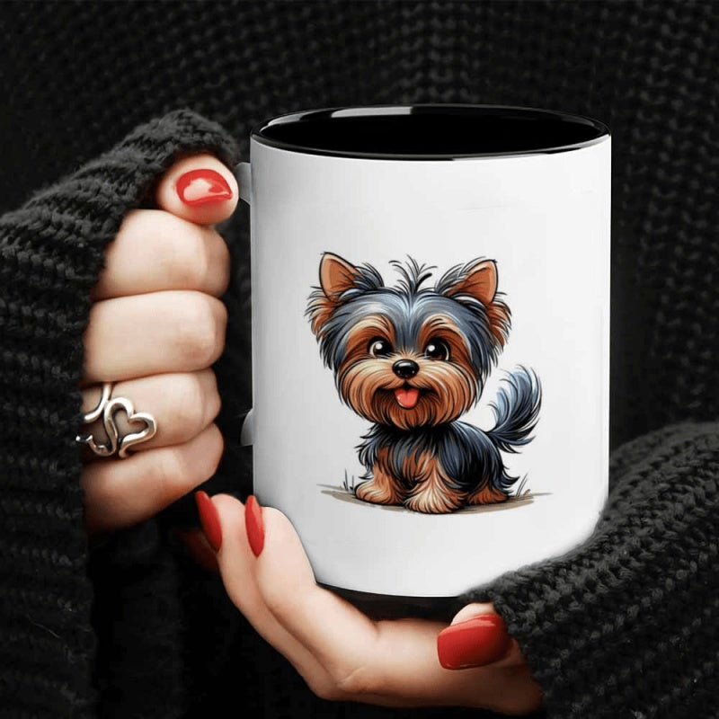 Tailorly Black Accent 11 oz Mug - adorable cartoon yorkshire terrier
