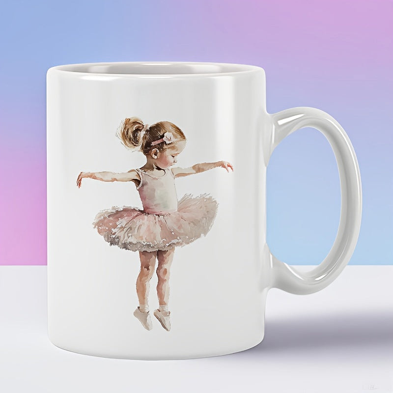 Tailorly White Ceramic 11 oz Mug - Graceful Little Girl In Pink Tutu Dancing With Elegant Poise Ballerina