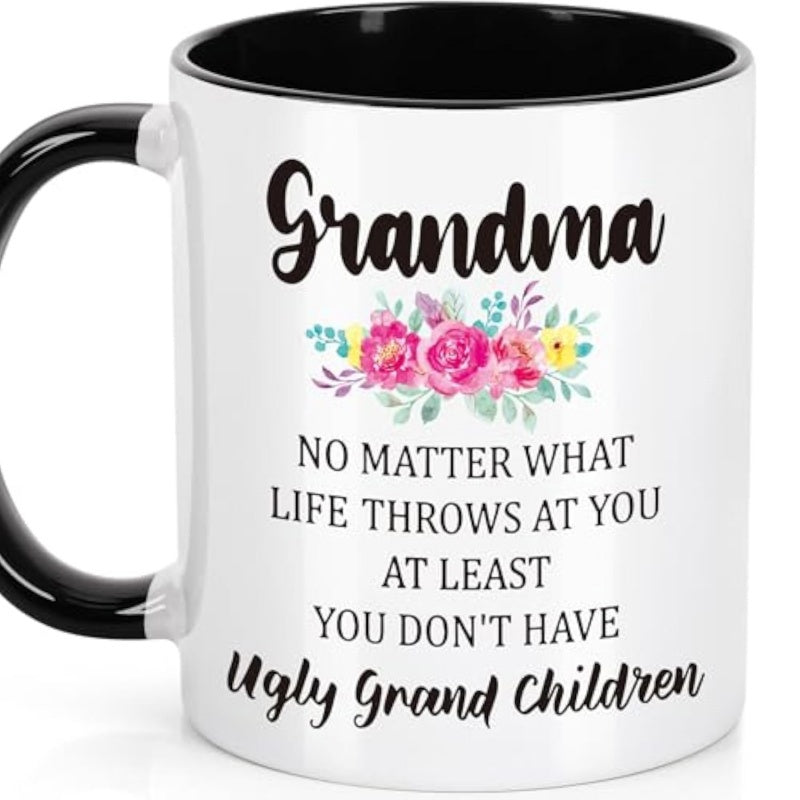 Tailorly Black Accent 11 oz Mug - funny grandma coffee cup with granny from grandkids mothers day valentines birthday tea