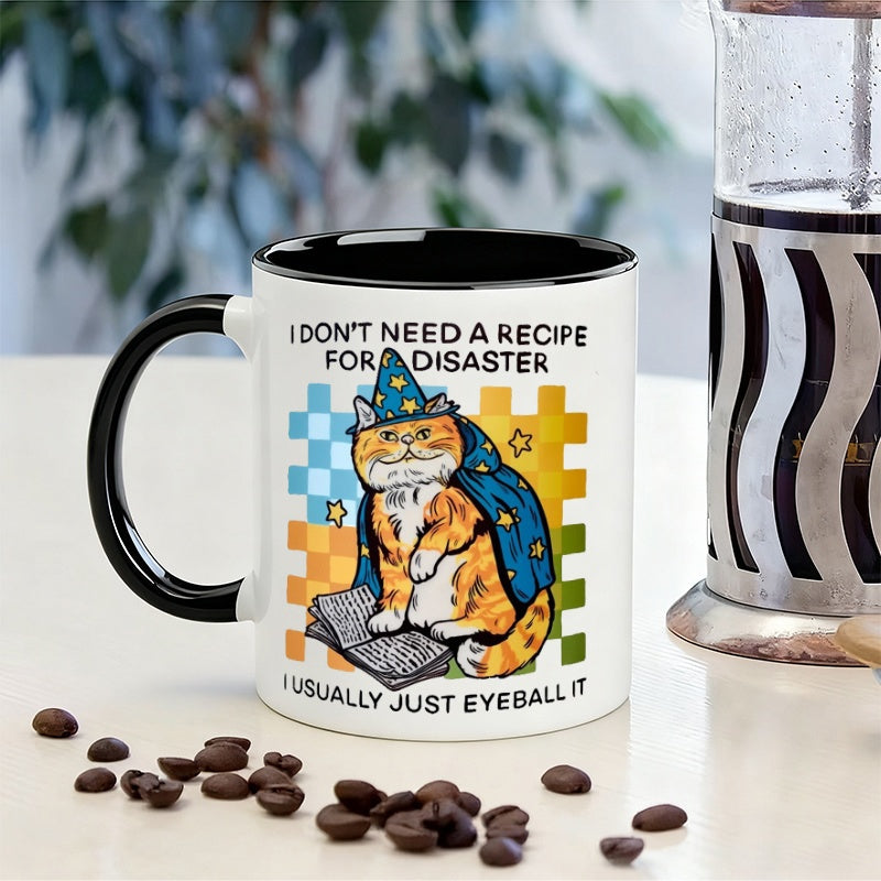 Tailorly Black Accent 11 oz Mug - cartoon animal print and cat