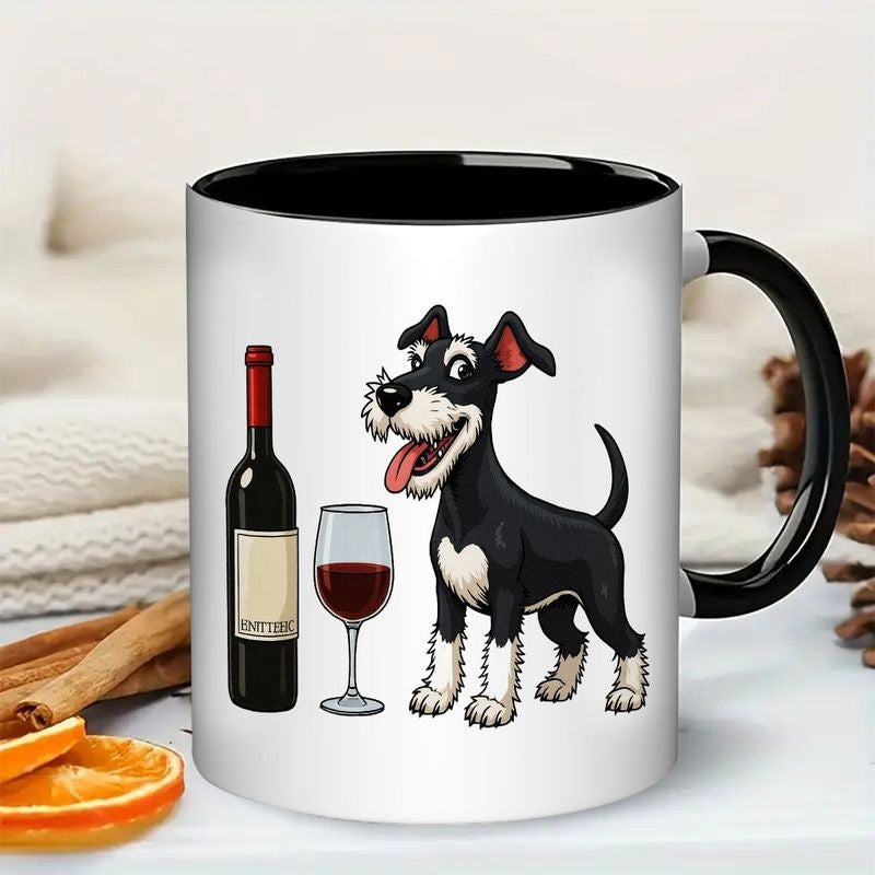 Tailorly Black Accent 11 oz Mug - humorous schnauzer cartoon dog illustration