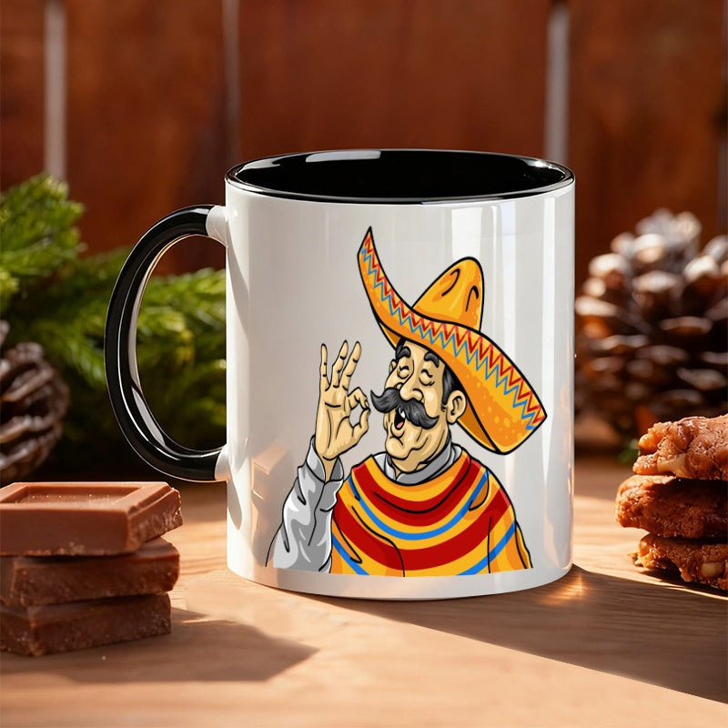 Tailorly Black Accent 11 oz Mug - bearded old man cartoon