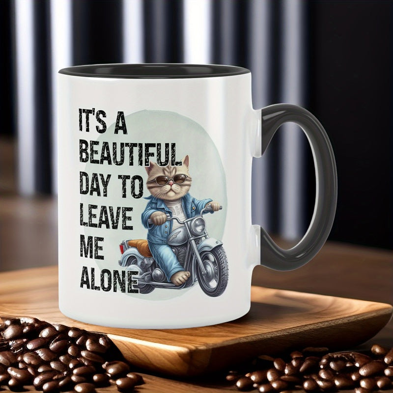 Tailorly Black Accent 11 oz Mug - motorcycle cat