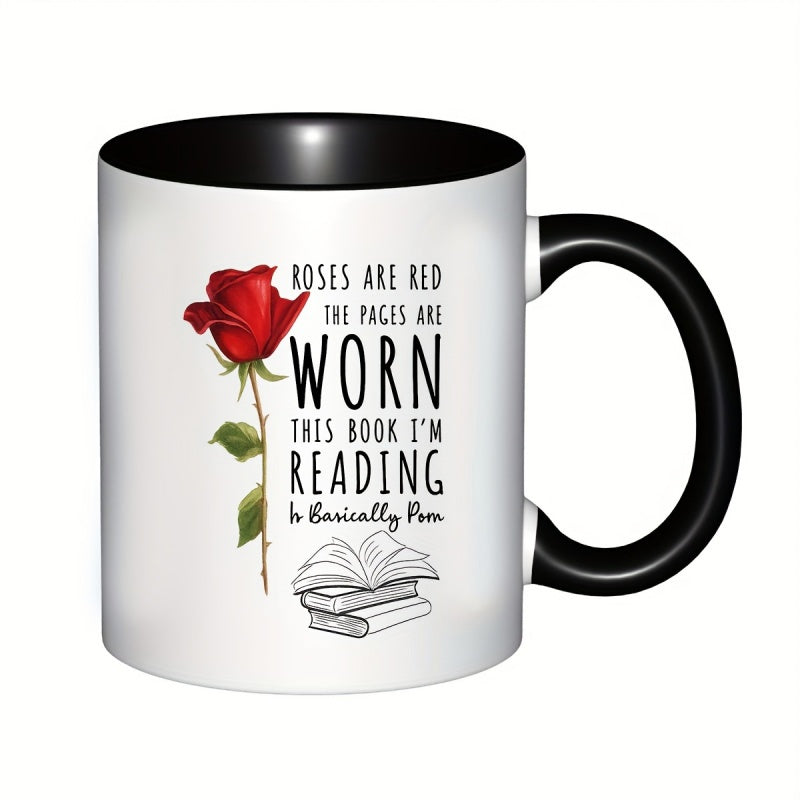 Tailorly Black Accent 11 oz Mug - this humorous coffee mug features for book lovers showcasing about roses and pages its a great gift for