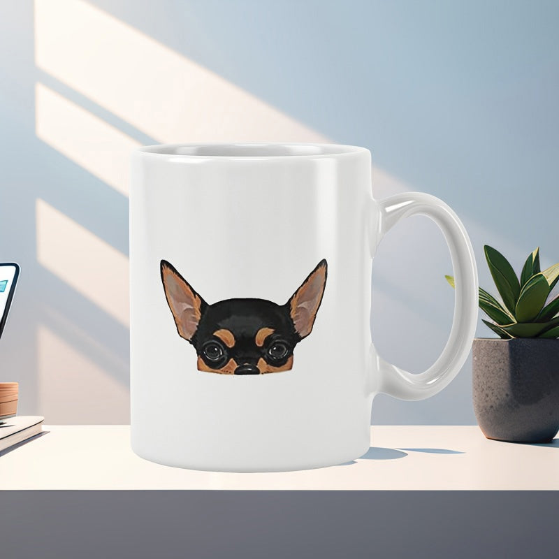 Tailorly White Ceramic 11 oz Mug - Cute Small Black And Tan Dog With Large Pointed Ears Chihuahua