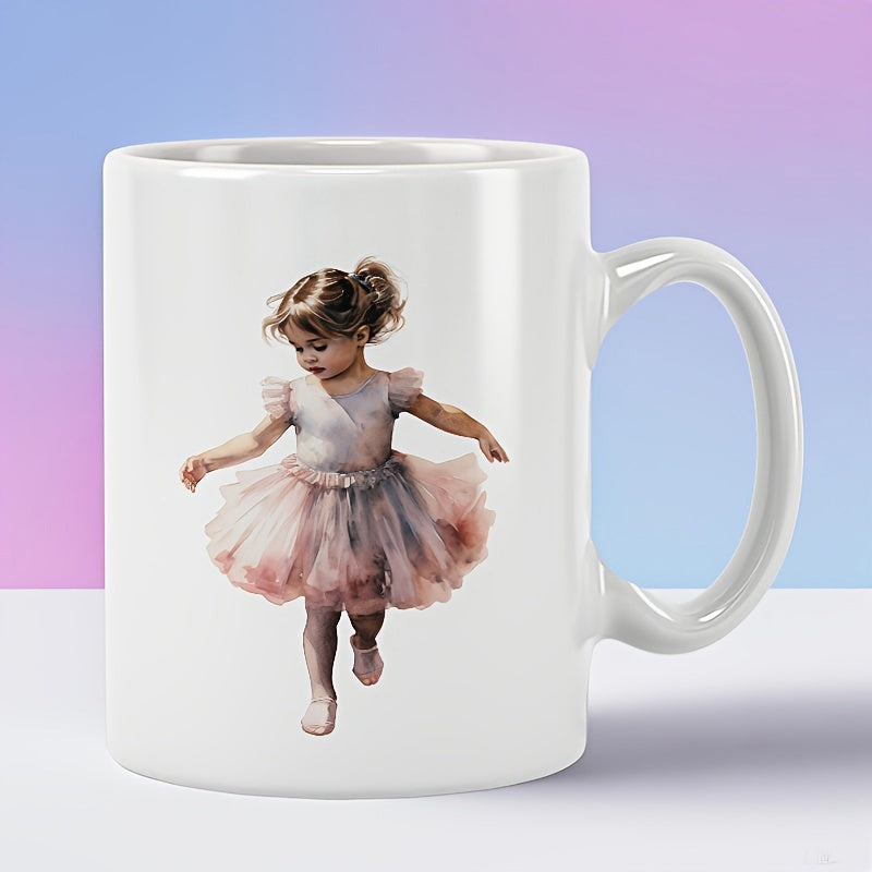 Tailorly White Ceramic 11 oz Mug - Graceful Young Girl Dancing In Pink Tutu Among Magical Soft Light Ballerina
