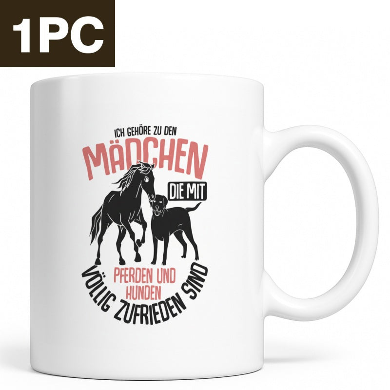 Tailorly White Ceramic 11 oz Mug - Elegant Black Stallion Standing Peacefully With A Loyal Companion Dog