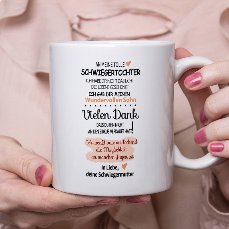 Tailorly White Ceramic 11 oz Mug - Elegant White Ceramic Vessel With Artistic Sentiment Script And Hearts Mug