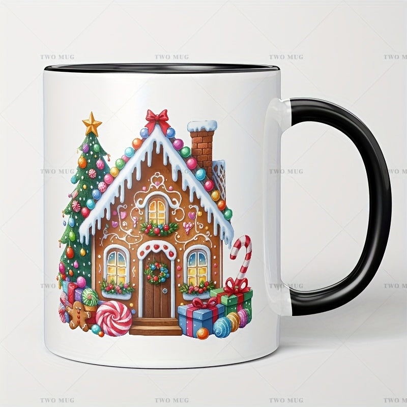 Tailorly Black Accent 11 oz Mug - festive gingerbread house