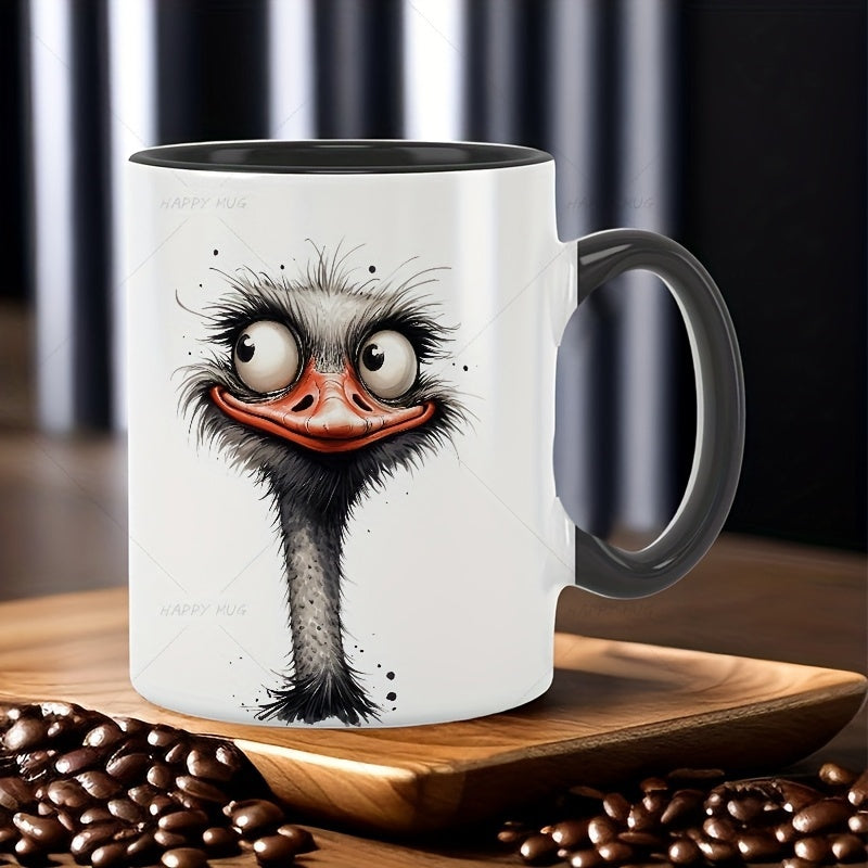Tailorly Black Accent 11 oz Mug - ostrich with large and a cute