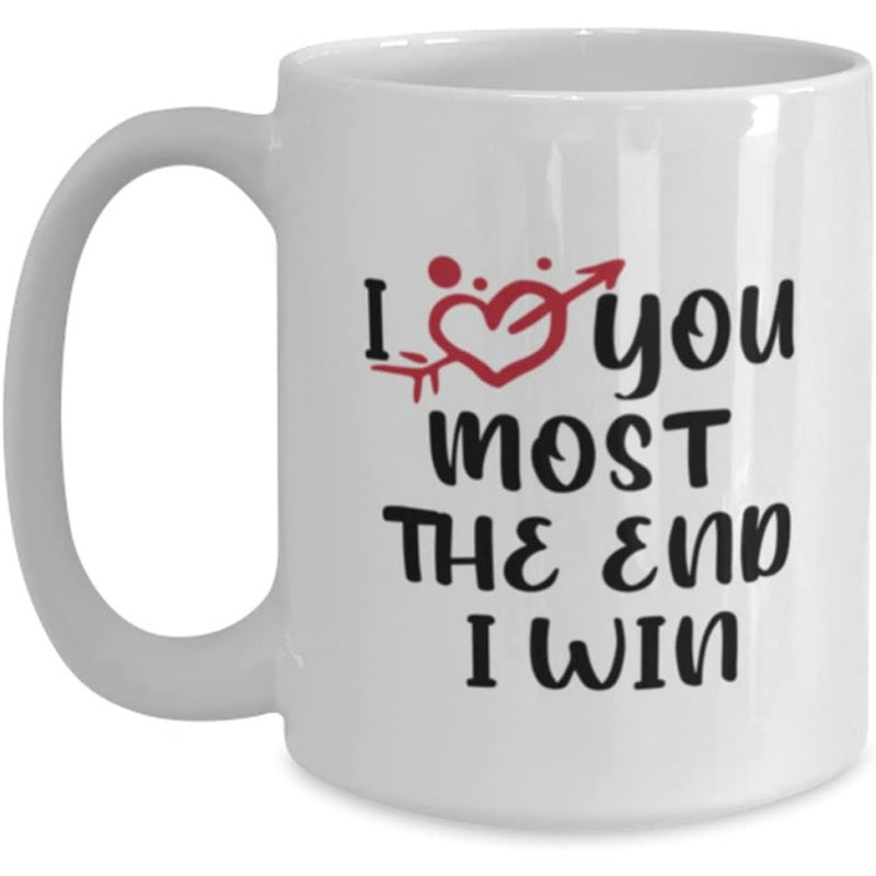 Tailorly White Ceramic 11 oz Mug - I Love You Most The End I Win Minimalist Red Sketchy Heart Pierced By A Sharp Romantic Arrow Heart