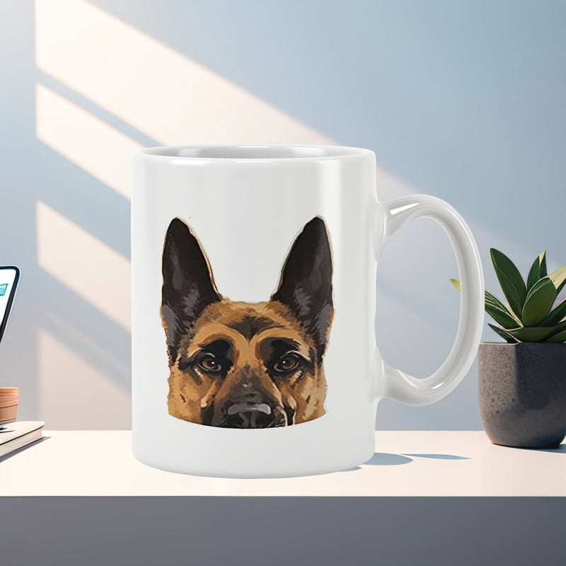 Tailorly White Ceramic 11 oz Mug - Artistic Vector Illustration Featuring A Loyal Brown And Black German Shepherd