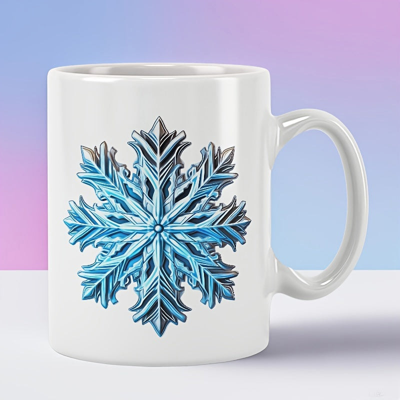 Tailorly White Ceramic 11 oz Mug - Intricate Blue Crystalline Frozen Winter Geometry With Symmetrical Shimmering Icy Details Snowflake