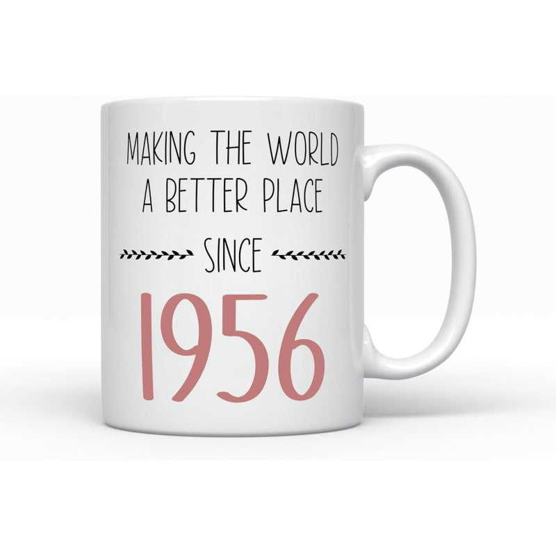 Tailorly White Ceramic 11 oz Mug - Making The World A Better Place Since 1956 Inspirational Quote With Clean Typography And Decorative Minimalist Geometric Lines