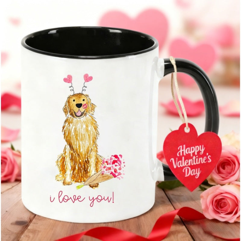 Tailorly Black Accent 11 oz Mug - golden retriever dog illustration
