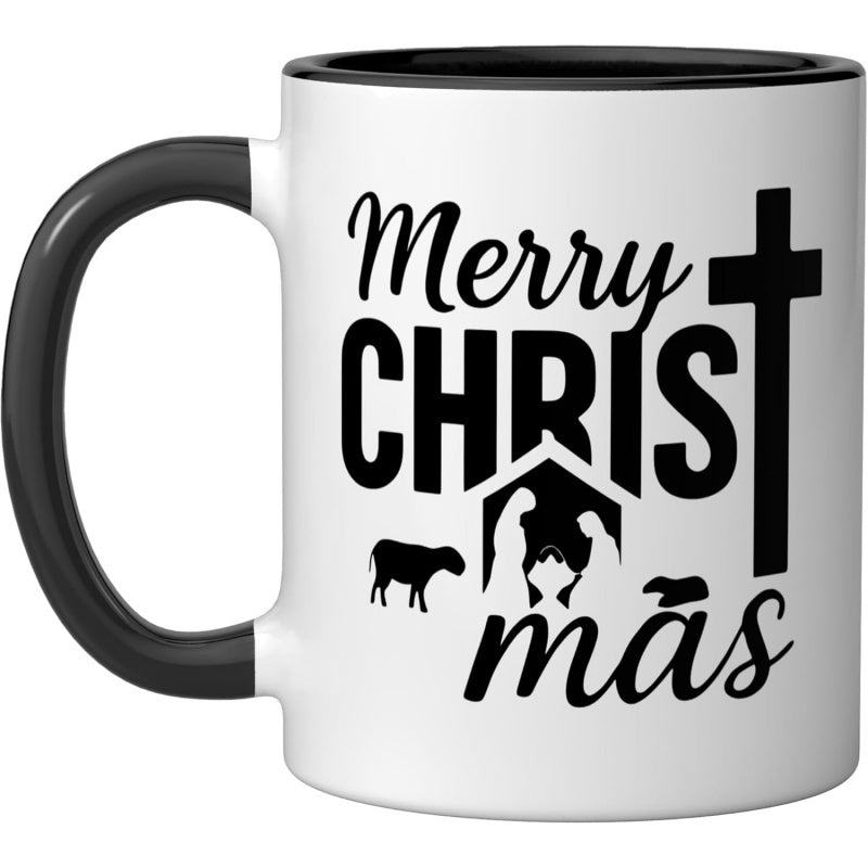 Tailorly Black Accent 11 oz Mug - merry christ mas christian jesus christmas nativity scene
