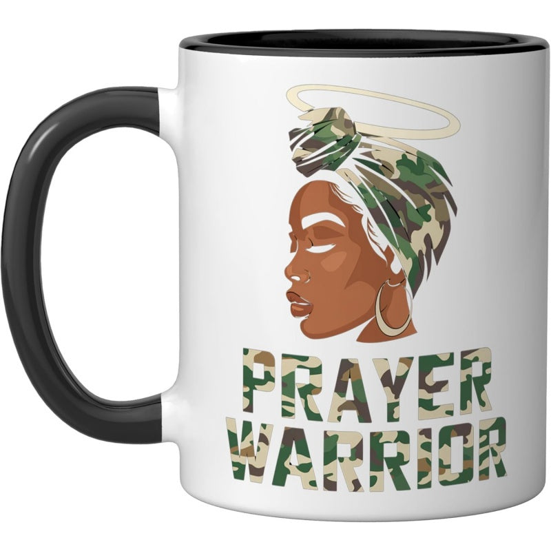 Tailorly Black Accent 11 oz Mug - prayer warrior god jesus christian text