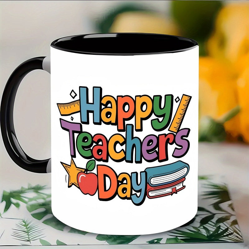 Tailorly Black Accent 11 oz Mug - 1 teachers day ceramic mug with rim themed design tumbler suitable for classroom office gifts for teachers men women