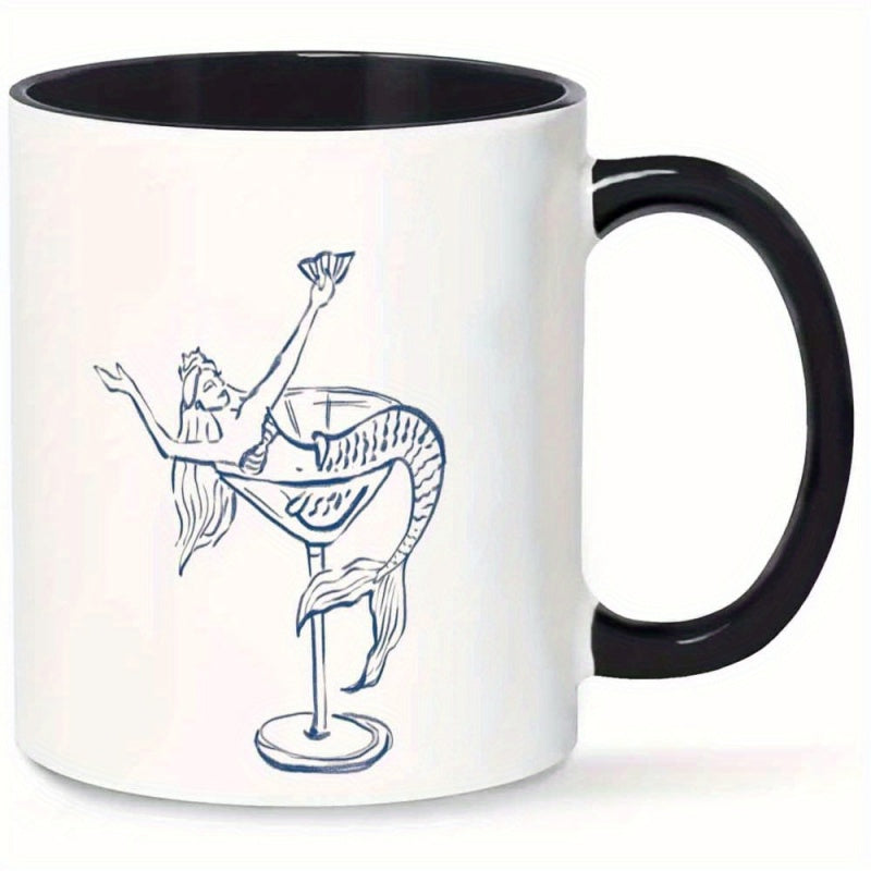 Tailorly Black Accent 11 oz Mug - mermaid lying in cocktail glass
