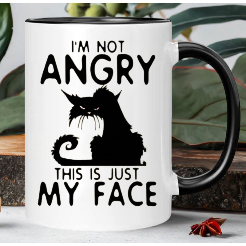 Tailorly Black Accent 11 oz Mug - funny I'm not angry face