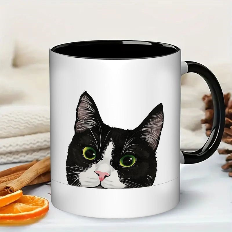 Tailorly Black Accent 11 oz Mug - tuxedo cat illustration