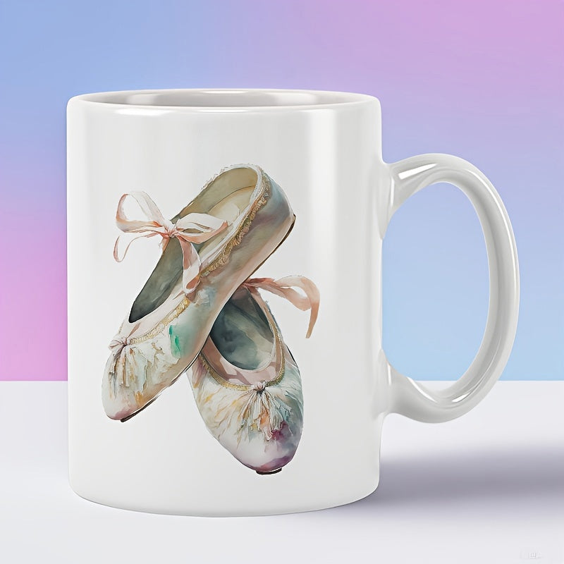 Tailorly White Ceramic 11 oz Mug - Elegant Watercolor Illustration Of Graceful Pink Ribbons On Silk Ballet Shoes