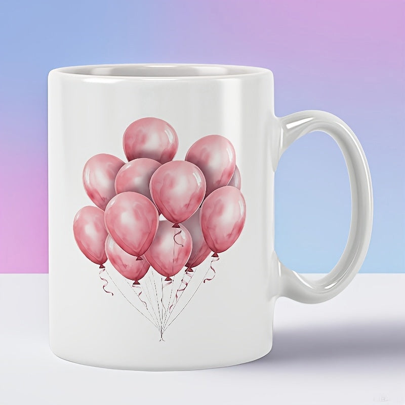 Tailorly White Ceramic 11 oz Mug - Elegant Rose Gold Watercolor Style Floating Clusters Of Festive Balloon
