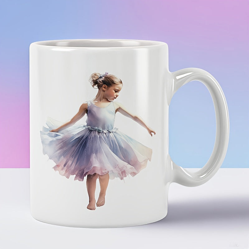 Tailorly White Ceramic 11 oz Mug - Graceful Little Dancer Wearing A Pastel Gradient Flowing Tulle Tutu Ballerina