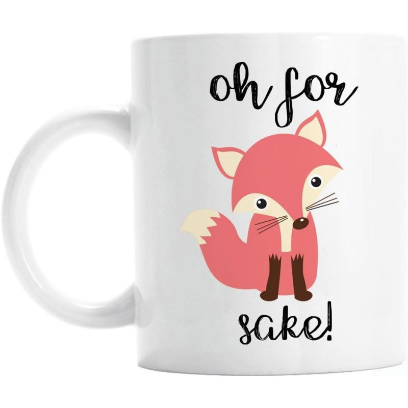 Tailorly White Ceramic 11 oz Mug - Oh For Sake Adorable Cartoon Style Red Sitting Forest Animal Playful Illustration Fox