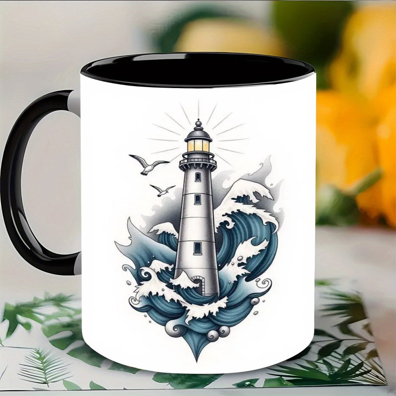 Tailorly Black Accent 11 oz Mug - lighthouse nautical theme coastal decoration