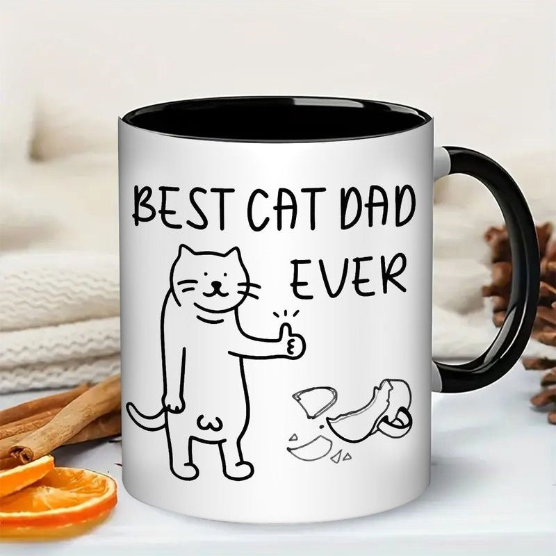 Tailorly Black Accent 11 oz Mug - best cat dad ever text with cat illustration