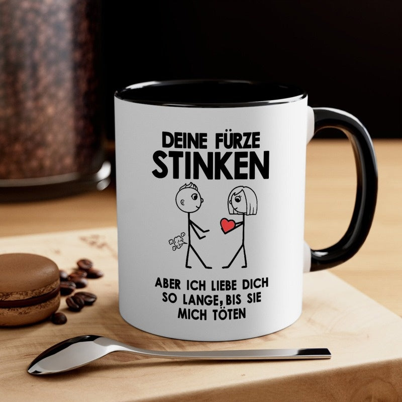 Tailorly Black Accent 11 oz Mug - funny fart joke with die furz stinken quote