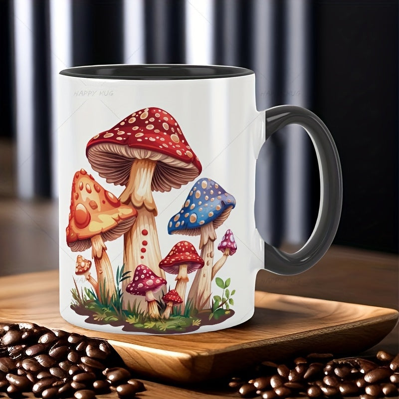 Tailorly Black Accent 11 oz Mug - red and orange mushrooms