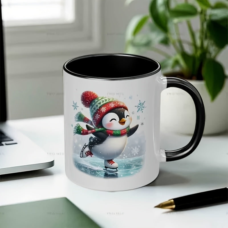 Tailorly Black Accent 11 oz Mug - ice skating penguin
