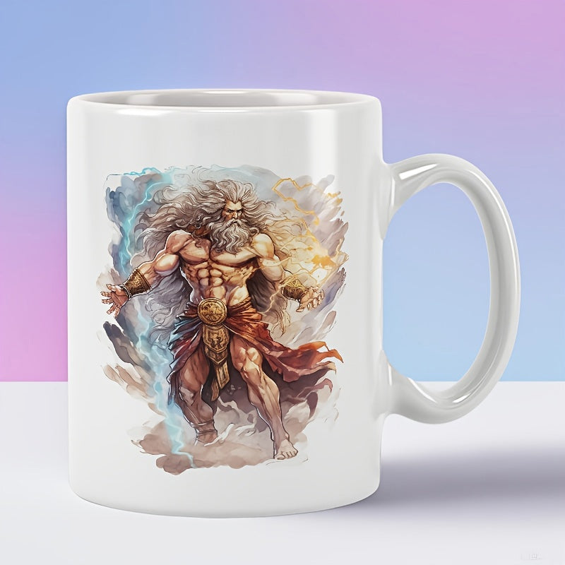 Tailorly White Ceramic 11 oz Mug - Powerful Ancient Greek Deity Surrounded By Swirling Stormy Elemental Clouds God