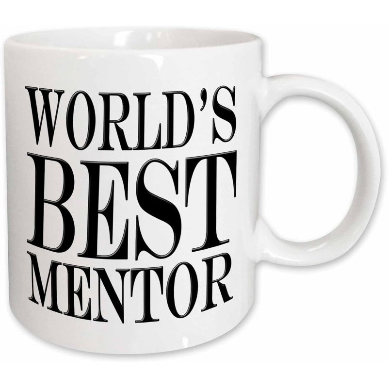 Tailorly White Ceramic 11 oz Mug - Worlds Best Mentor Bold Black Serif Lettering Printed On A Simple