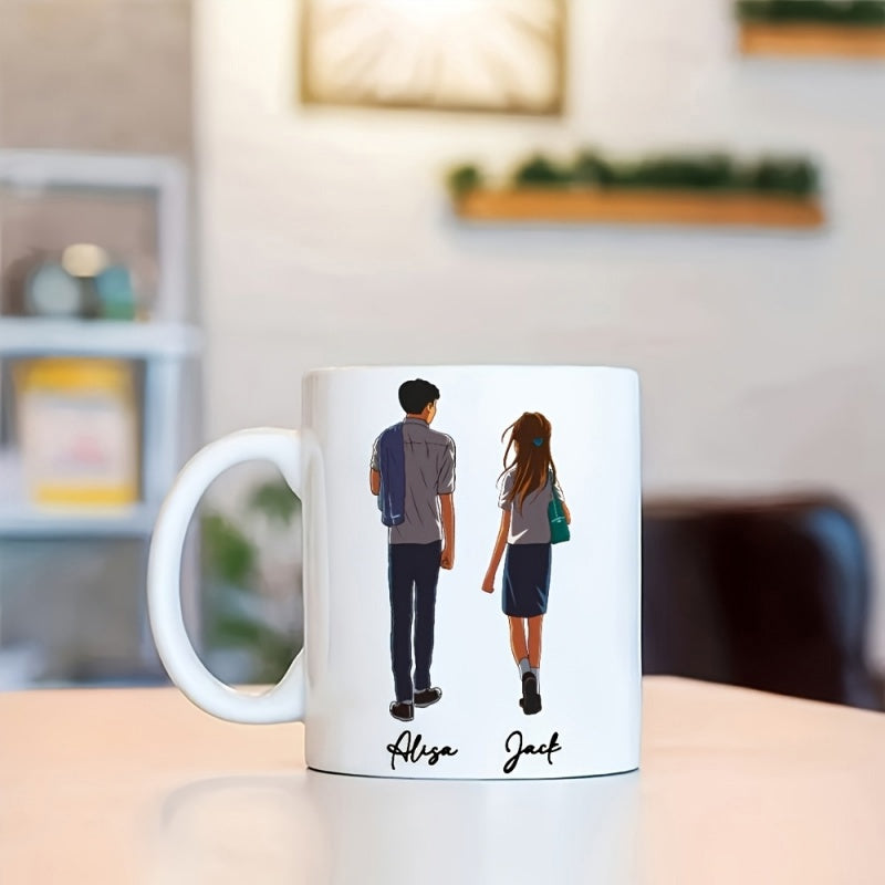 Tailorly White Ceramic 11 oz Mug - Aliya Jack Illustration Of A Young Pair Walking Together Toward The Distance Couple