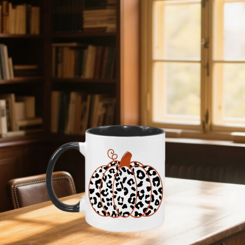 Tailorly Black Accent 11 oz Mug - leopard pumpkin