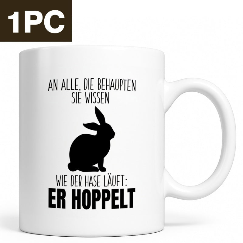 Tailorly White Ceramic 11 oz Mug - Minimalist Solid Black Animal Silhouette Centered On Clean White Ceramic Rabbit
