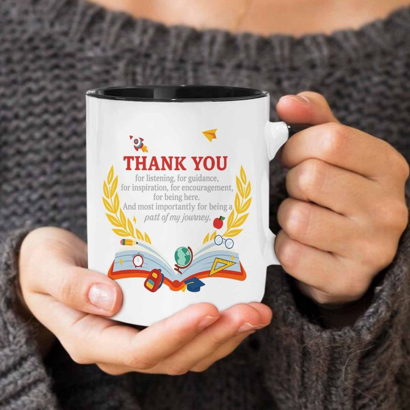 Tailorly Black Accent 11 oz Mug - thank you teacher appreciation book design