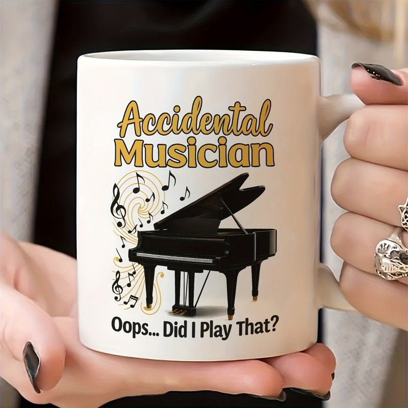 Tailorly White Ceramic 11 oz Mug - Accidental Musician Oops Did I Play That Elegant Black Grand Piano With Musical Notes Rising In A Swirling Pattern Piano