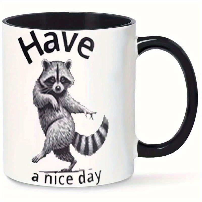 Tailorly Black Accent 11 oz Mug - dancing raccoon