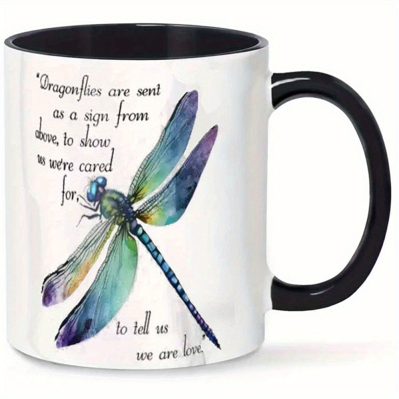 Tailorly Black Accent 11 oz Mug - colorful dragonfly with inspirational quote