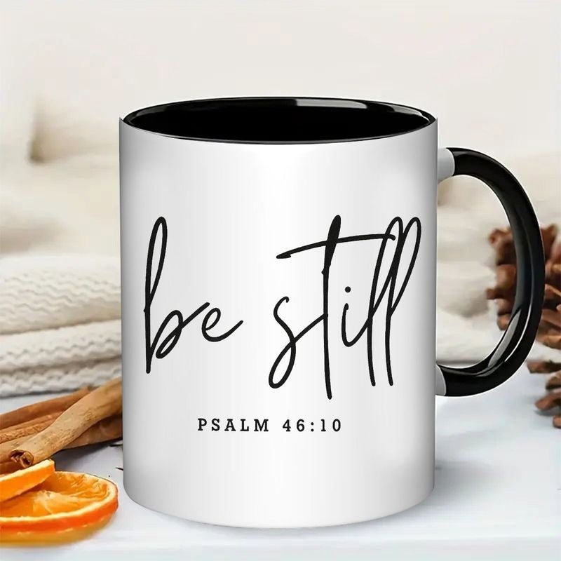 Tailorly Black Accent 11 oz Mug - psalm 46 10 verse inspirational scripture