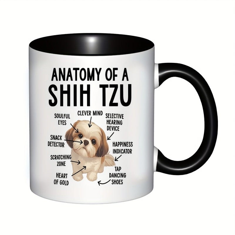 Tailorly Black Accent 11 oz Mug - funny shih tzu dog mug anatomy of a shih tzu ceramic coffee cup suitable for dog moms dads pet lovers unique
