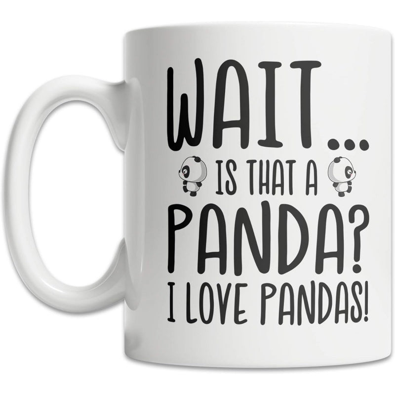 Tailorly White Ceramic 11 oz Mug - Wait Is That A Panda I Love Pandas Minimalist Hand Drawn Style Cute Black And White Animal Panda