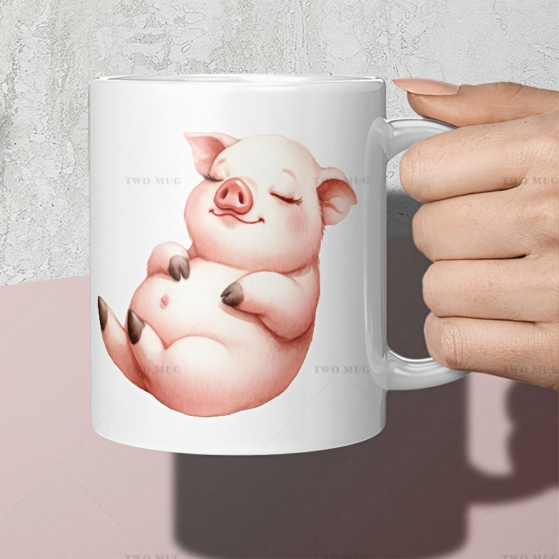 Tailorly White Ceramic 11 oz Mug - Adorable Sleeping Pink Piggy With Chubby Cheeks And Tiny Hooves Pig