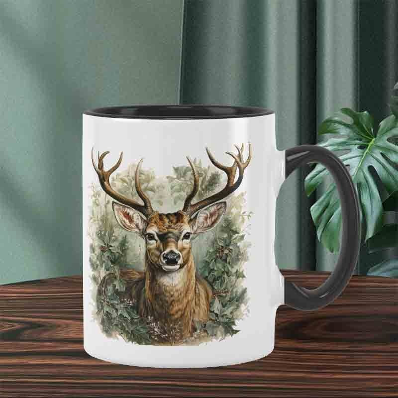 Tailorly Black Accent 11 oz Mug - deer foliage